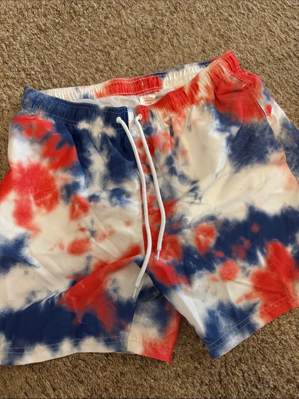 Celebrate It Men's Red, White & Blue Tie-Dye swim trunks